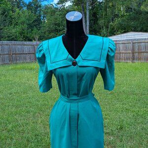 Vintage Emerald Green Sailor Secretary Dress MS Claus Size 8/10